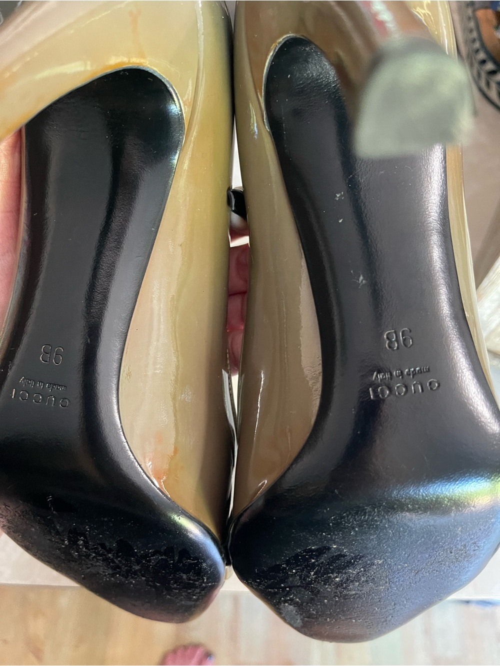 Gucci Patent Leather Buckle Pumps Heels Smoke Grey Gray Size 39B Italy Box flaw - Picture 13 of 15